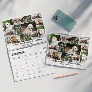 Pet Photo Collage Wall Calendar 2026 | Personalized Photo Wall Calendar 2026 | Custom Photo Calendar | Gift For Pet Lovers 683129