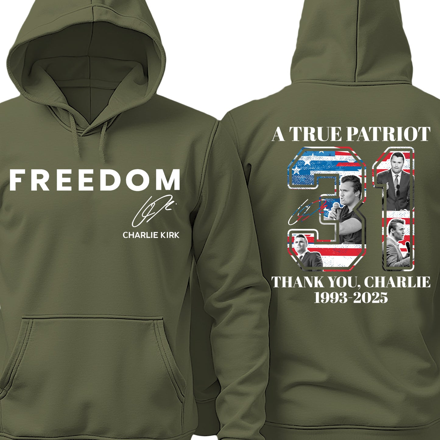 Freedom Charlie Kirk Shirt | A True Patriot 1993-2025 Memorial Tee | Thank You Charlie 31 Front & Back Shirt 683235
