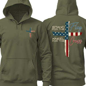Stand For The Flag Kneel For The Cross Christian Shirt | USA Flag Cross Patriotic T-Shirt | 4th of July Front & Back Shirt 683190