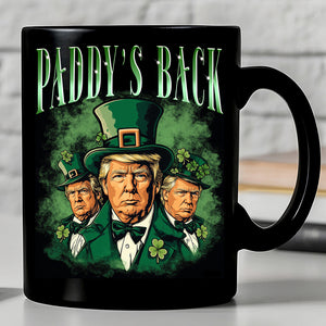 Trump Bootleg Paddy's Back Black Mug, Funny President Trump St.Patrick's Day Mug, Trump Bootleg Black Mug 682024 - GOP