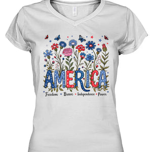 Floral America Shirt | 4th Of July T-Shirt | Freedom Brave Independence Power Tee | Patriotic Shirt | Independence Day Shirt 682315