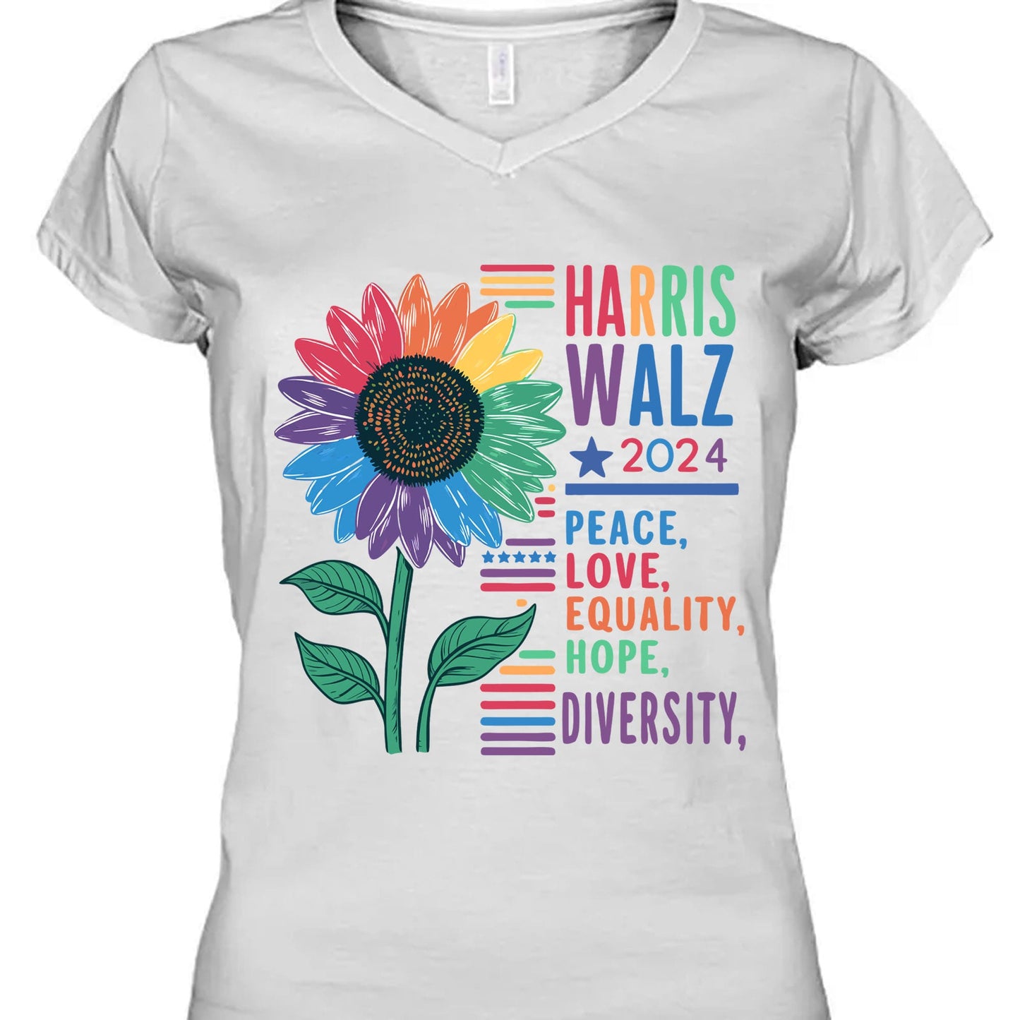 Harris Walz Peace Love Shirt | Kamala Harris 2024 Shirt | Democrat Shirt Bright T1438 - KH2