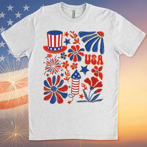 Retro America Coquette Shirt | Floral 4th Of July T-Shirt | Vintage USA Shirt | Land Of The Free Shirt | Independence Day Shirt 682323