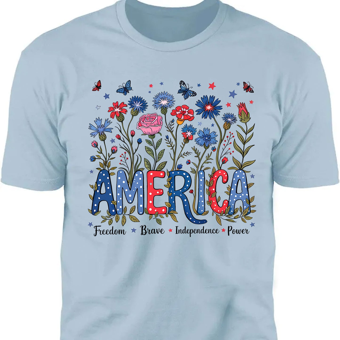 Floral America Shirt | 4th Of July T-Shirt | Freedom Brave Independence Power Tee | Patriotic Shirt | Independence Day Shirt 682315