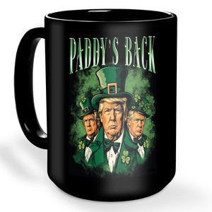 Trump Bootleg Paddy's Back Black Mug, Funny President Trump St.Patrick's Day Mug, Trump Bootleg Black Mug 682024 - GOP