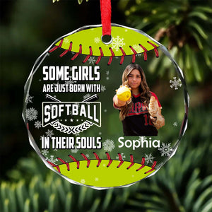 Some Girls Are Just Born With Softball Ornament | Personalized Custom Softball Photo Glass Ornament 682729