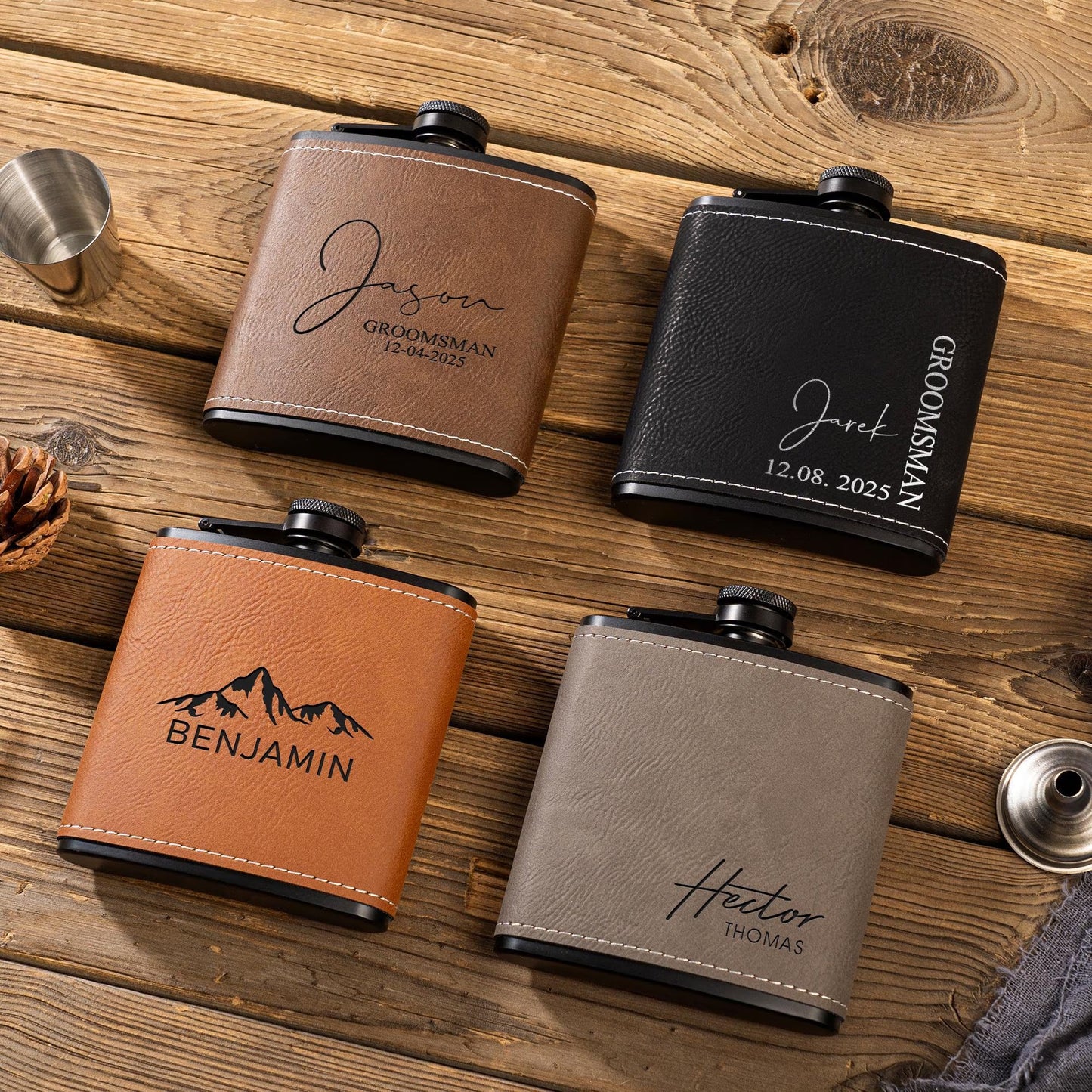 Personalized Leather Flask For Man, Groomsmen Gifts, Best Man Flask Wedding Gifts 684781