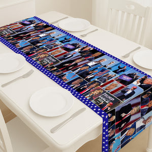 Trump Face Collage Table Runner | Retro Trump Won 2024 | Trump 4th Of July Table Runner For Kitchen 682354 - GOP