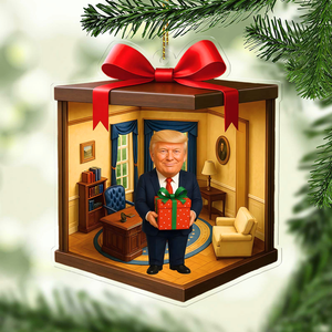 Trump 2D Acrylic Ornament | MAGA Isometric Holiday Decor | Patriotic Funny Gift Box Style Christmas Ornament 683493 - GOP