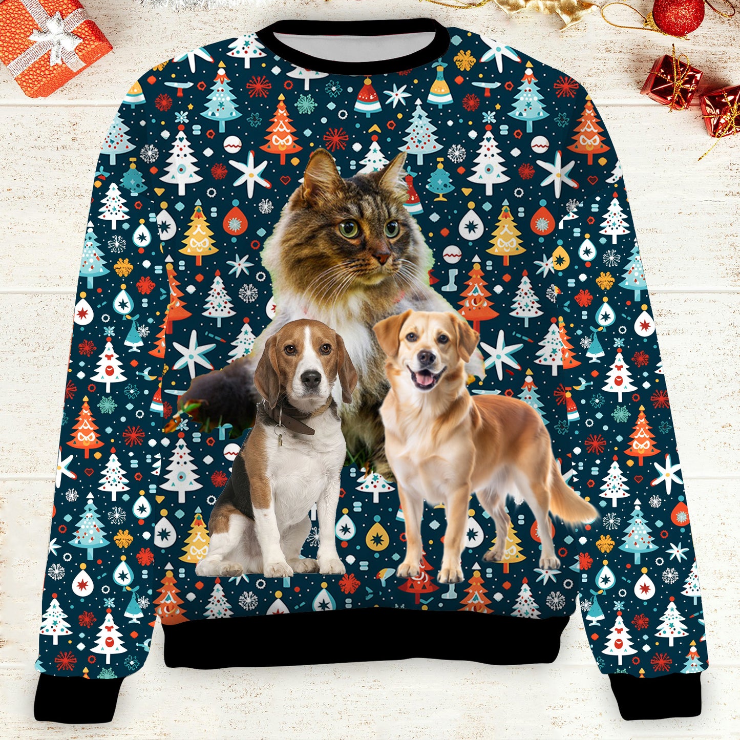 Custom Photo Christmas Pet Sweatshirt, Personalized Photo Ugly Sweater, Christmas All-Over-Printed Sweatshirt 682672
