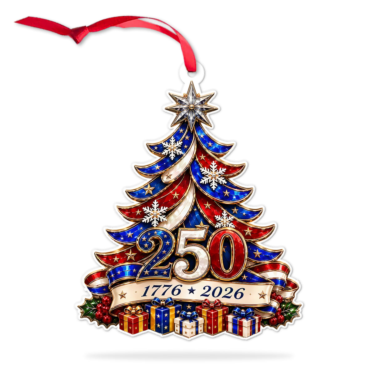 Christmas Tree 250 Years Of Freedom, America 250th Anniversary Acrylic Ornament 2026, Patriotic American Gift 686612