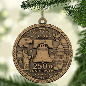 250 Years USA Anniversary 1776–2026 Wood Ornament | Patriotic 4th of July Decoration | Happy 250th Birthday America Ornament 682759