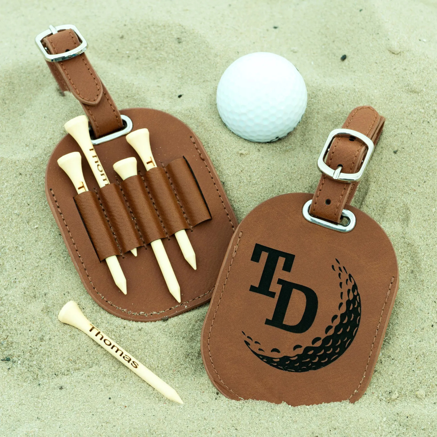 Personalized Leather Golf Tee Holders | Mini Golf Bag Tag | Engraved Leather Golf Accessories 683886