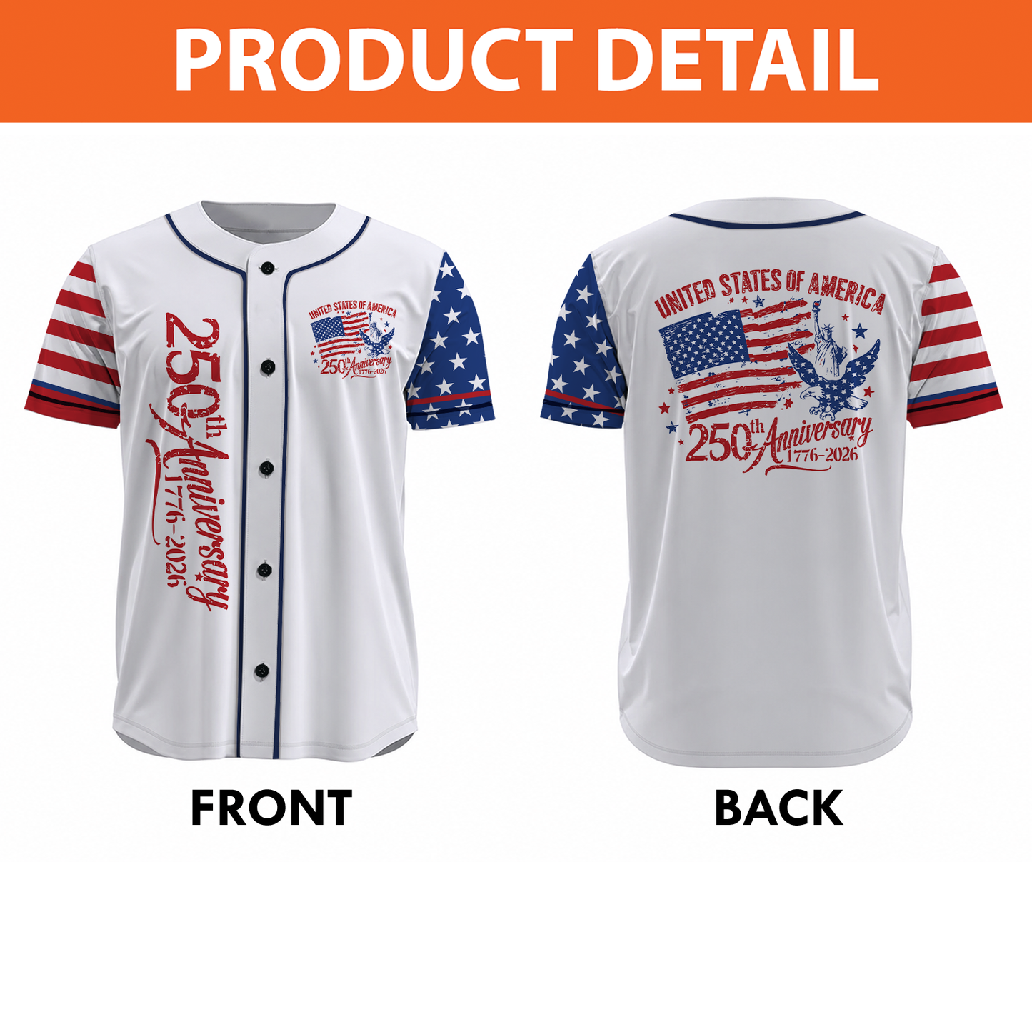 Personalized USA 250th Anniversary Baseball Jersey, Patriotic 4th Of July Tee, 1776-2026 Semiquincentennial Gift 685307