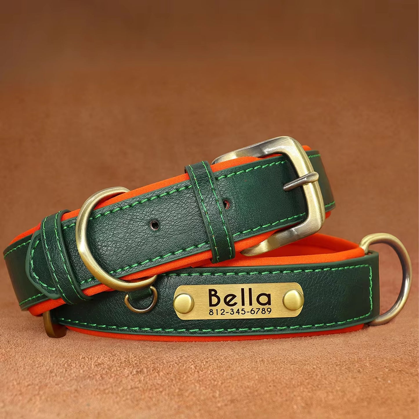 Personalized Dog Collar, Custom Engraved PU Leather Dog Collars, Free Engraving ID Tag Nameplate For Small Medium Large Dogs - C1515