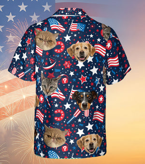 Custom Pet Face Hawaiian Shirt | Personalized Dog Cat Photo Independence Day Shirt | 4th of July Hawaiian Shirt 682302