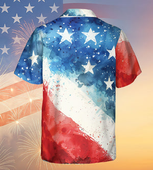 American Flag Hawaiian Shirt | Watercolor Stars And Stripes Shirt | Patriotic America Independence Day Hawaiian Shirt 682318