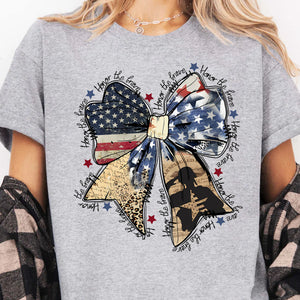 Honor The Brave Shirt | Coquette American T-Shirt | Memorial Coquette Bow Shirt | 4th of July Shirt | Independence Day Tee 682311