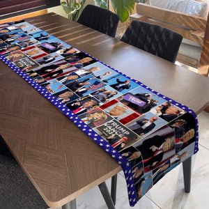 Trump Face Collage Table Runner | Retro Trump Won 2024 | Trump 4th Of July Table Runner For Kitchen 682354 - GOP