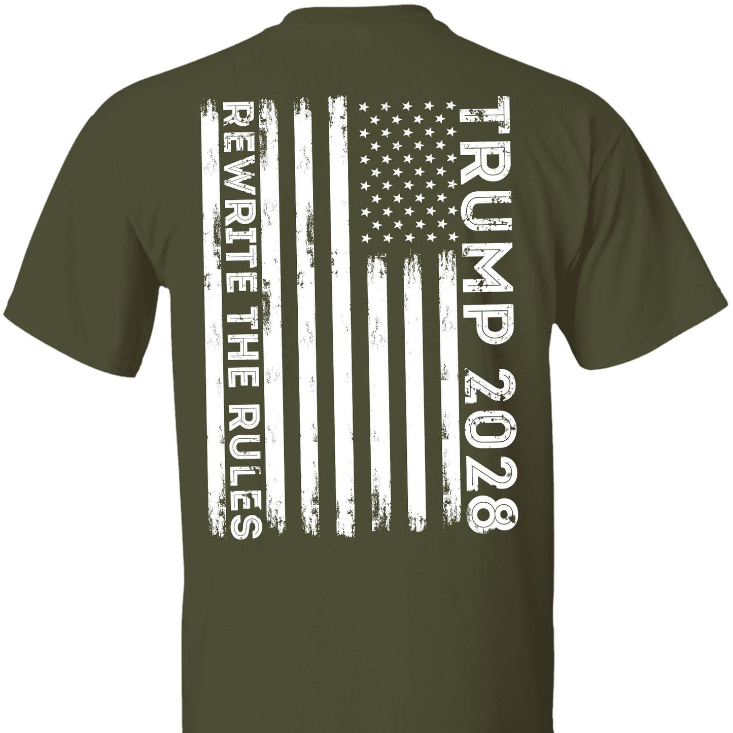 Trump 2028 Shirt with Back Design | MAGA "Rewrite the Rules" Patriotic T-Shirt with USA Flag | Support Trump Apparel | GOP 682281