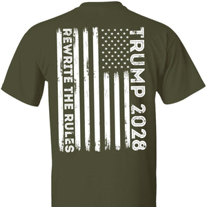 Trump 2028 Shirt with Back Design | MAGA "Rewrite the Rules" Patriotic T-Shirt with USA Flag | Support Trump Apparel | GOP 682281