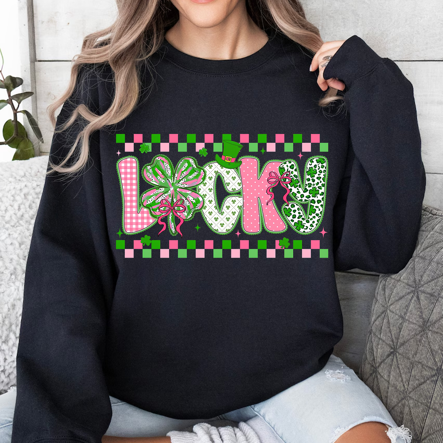 Lucky Checkered Brushstroke Shamrock Dark Shirt | Gift For St Patrick’s Day T-Shirt 684405