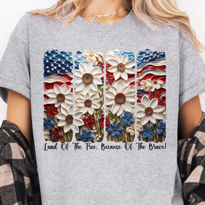Land Of The Free Because Of The Brave Shirt | Floral 4th Of July T-Shirt | Floral Patriotic Tee | Independence Day Shirt 682322