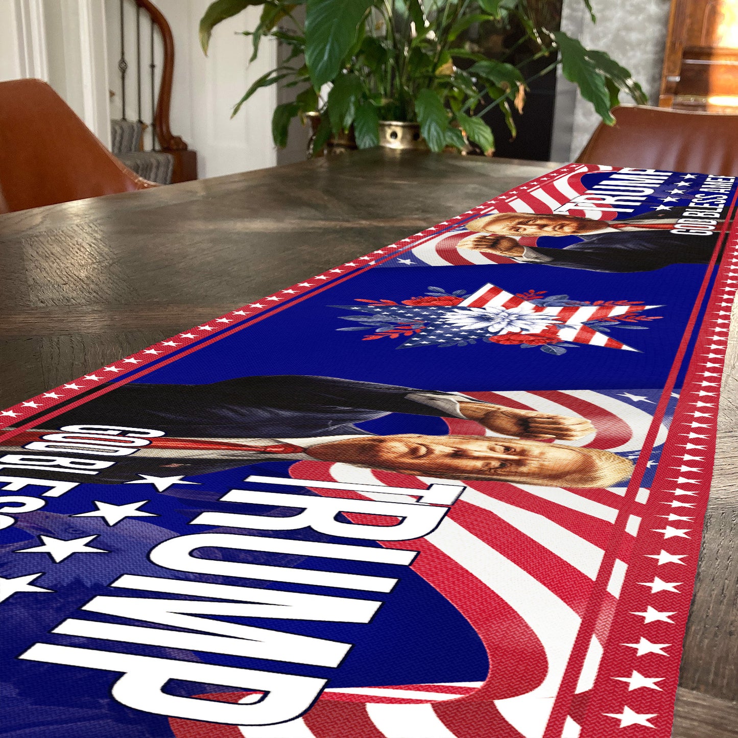 Trump God Bless America Table Runner | Trump Flag 4th Of July | Independence Day Table Runner For Kitchen 682351 - GOP