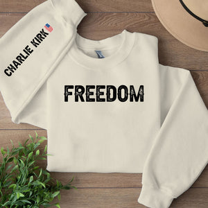 Freedom Charlie Kirk Memorial Sweatshirt | Charlie Kirk Sleeve Right Print Tribute Sweater 682958