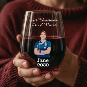 Personalized First Christmas as a Nurse Wine Glass | Custom Name and Year Wine Glass | Custom Job Title Wine Glass | Gift For Mom | Gift For Wife 682680