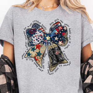 Any Girl Can Wear Heels Shirt | Coquette American T-Shirt | Memorial Coquette Bow Shirt | Fourth of July Shirt | Independence Day Tee 682312