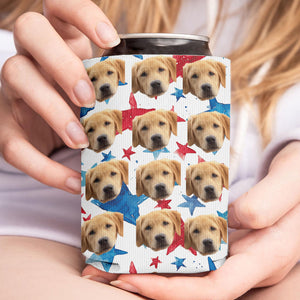 Personalized Patriotic Paws & Stars Can Cooler | Custom Pet Photo Can Holder | 4th Of July Can Sleeve | Independence Day Gift 682393