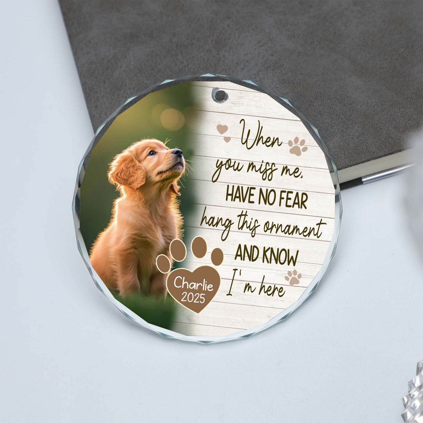 Personalized When You Miss Me Pet Memorial Glass Ornament | Custom Pet Photo Glass Ornament | Dog Cat Loss Remembrance Gift Keepsake 682722