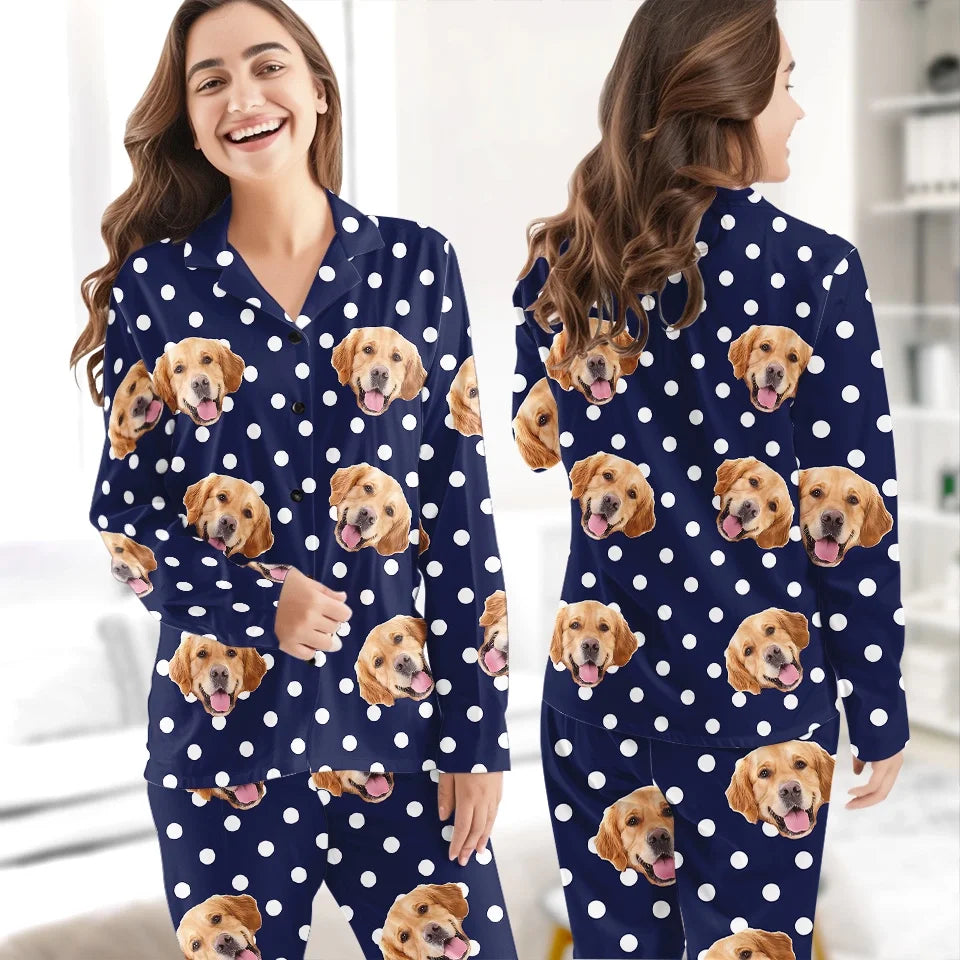 Custom Pet Photo Satin Pajamas, Personalized Dog & Cat Sleepwear, Christmas Gift For Pet Owners, Pet Lovers 686329
