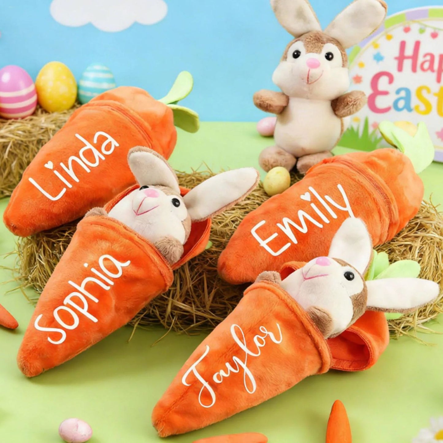 Personalized Bunny Rabbit Plush Keychain | Custom Stuffed Animal | Reversible Carrot Bunny Keychain | Easter Gift 684377