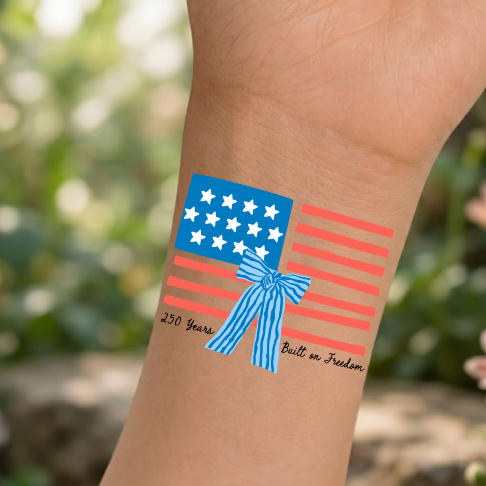 Personalized USA 250th Anniversary Temporary Tattoos | 250 Years Of Freedom Tattoos | Patriotic 4th Of July Tattoos 685267