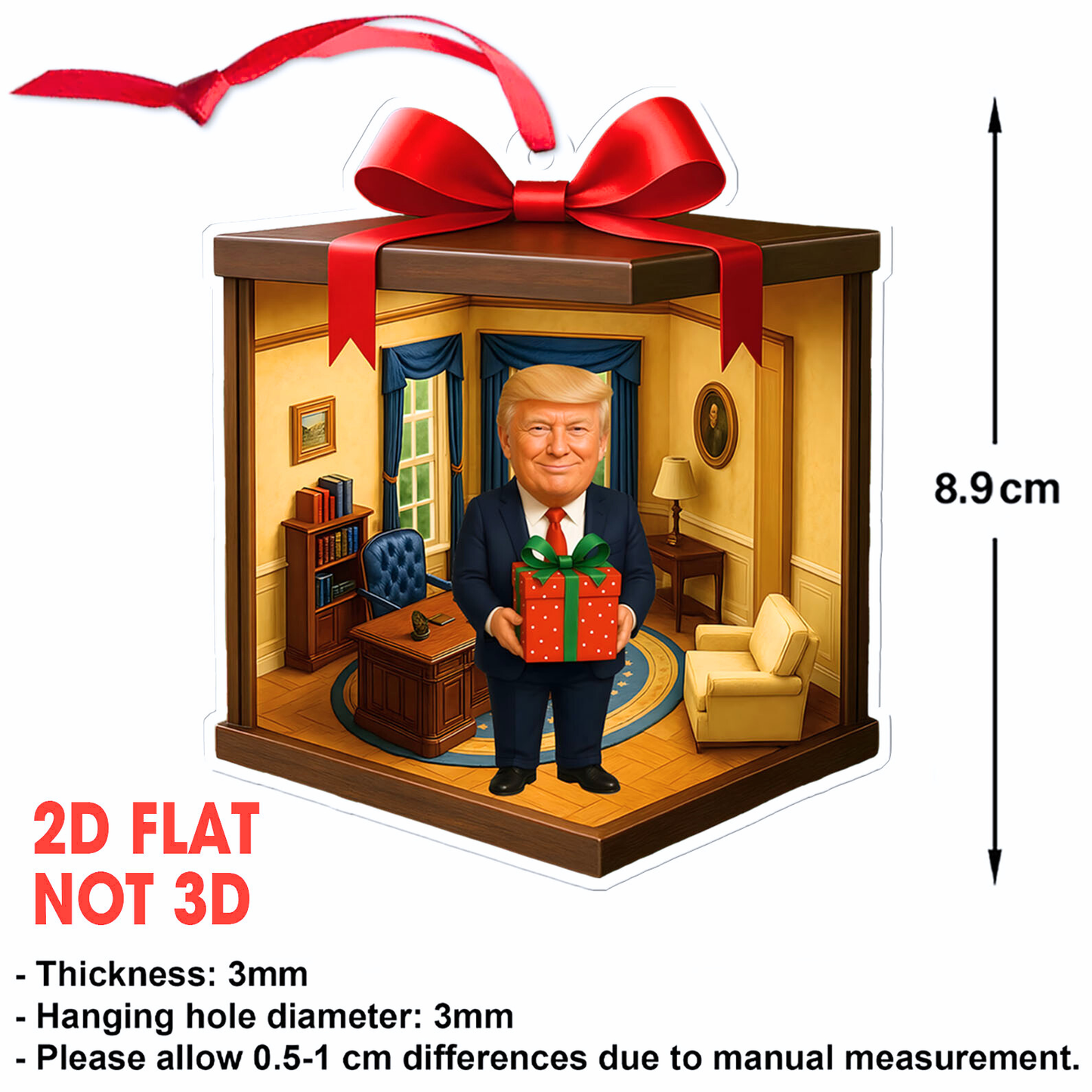 Trump 2D Acrylic Ornament | MAGA Isometric Holiday Decor | Patriotic Funny Gift Box Style Christmas Ornament 683493 - GOP