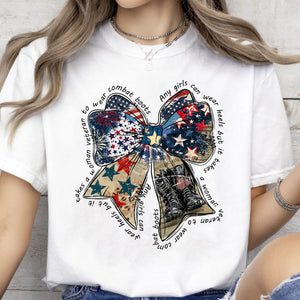 Any Girl Can Wear Heels Shirt | Coquette American T-Shirt | Memorial Coquette Bow Shirt | Fourth of July Shirt | Independence Day Tee 682312
