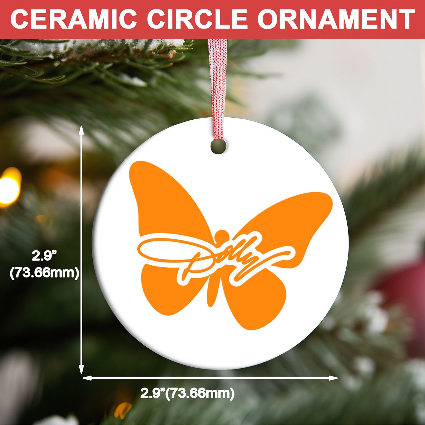 Dolly Orange Butterfly Christmas Ceramic Ornament, Country Music Legend Memorial Keepsake, Dolly Parton Gift 686125
