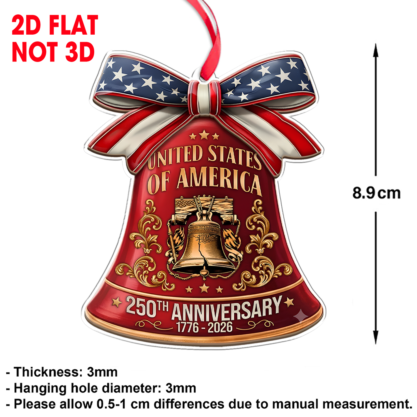 250th Anniversary USA Acrylic Ornament, Patriotic Christmas Ornament, Liberty Bell Holiday Decor 685824