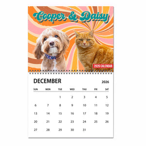 Retro Vintage Upload Photo Dog Cat Calendar 2026 | Personalized Custom Pet Lovers Wall Calendar 683396