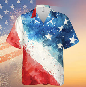 American Flag Hawaiian Shirt | Watercolor Stars And Stripes Shirt | Patriotic America Independence Day Hawaiian Shirt 682318