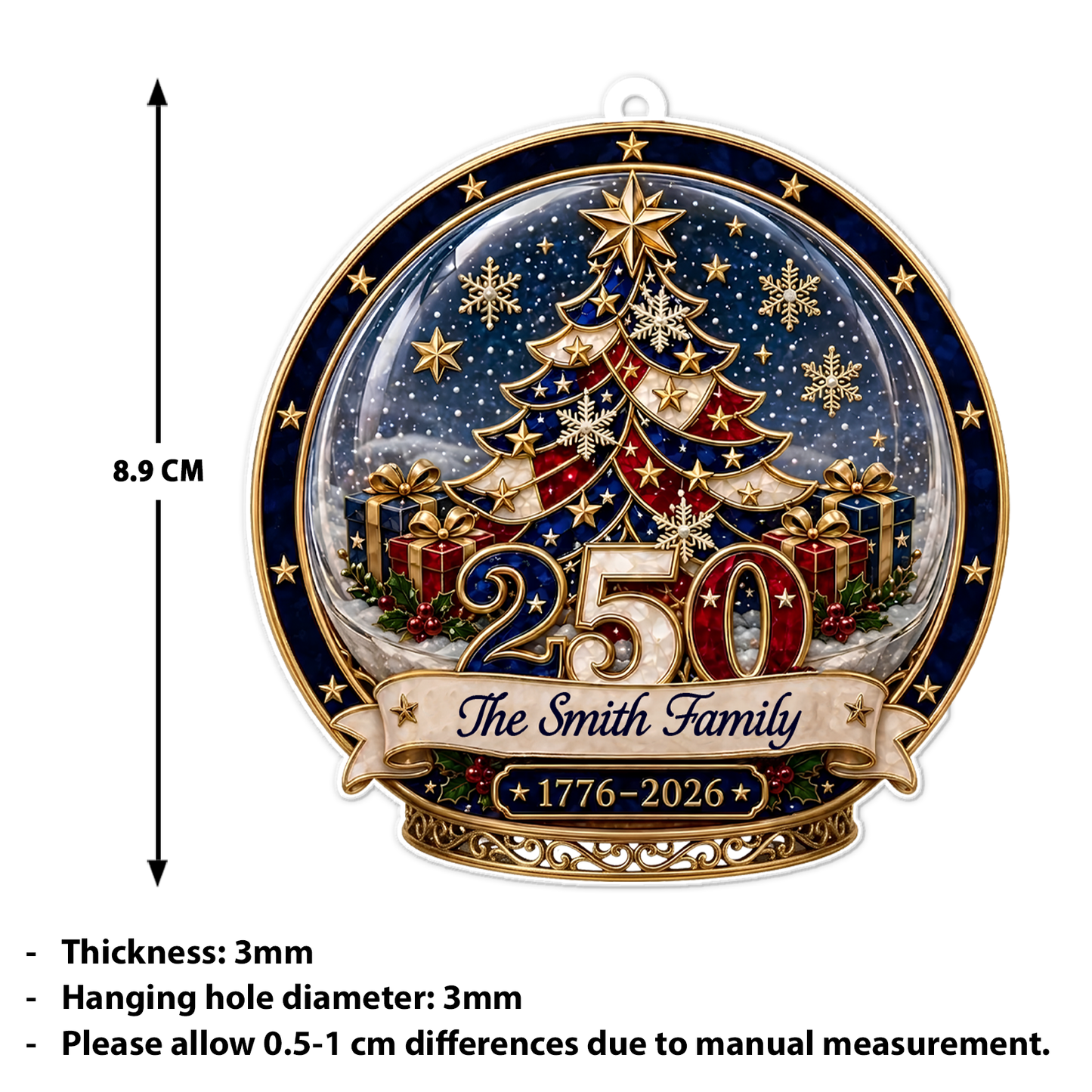 Personalized USA 250 Years Acrylic Ornament, 1776-2026 Patriotic Family Christmas Tree Decor 685862