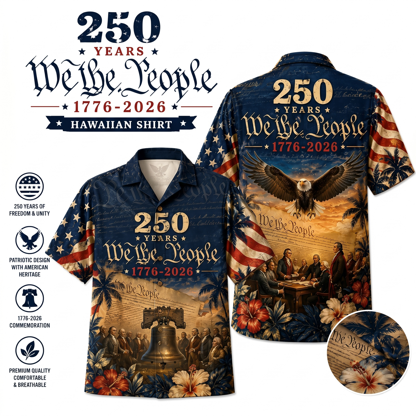 250 Years We The People Hawaiian Shirt, American Eagle Independence Day Shirt, Patriotic 4th Of July Gift 685318