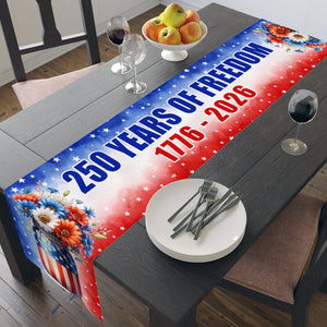 250 Years of Freedom Patriotic Table Runner | Red White and Blue Floral Decor | Independence Day Home Decoration 683642