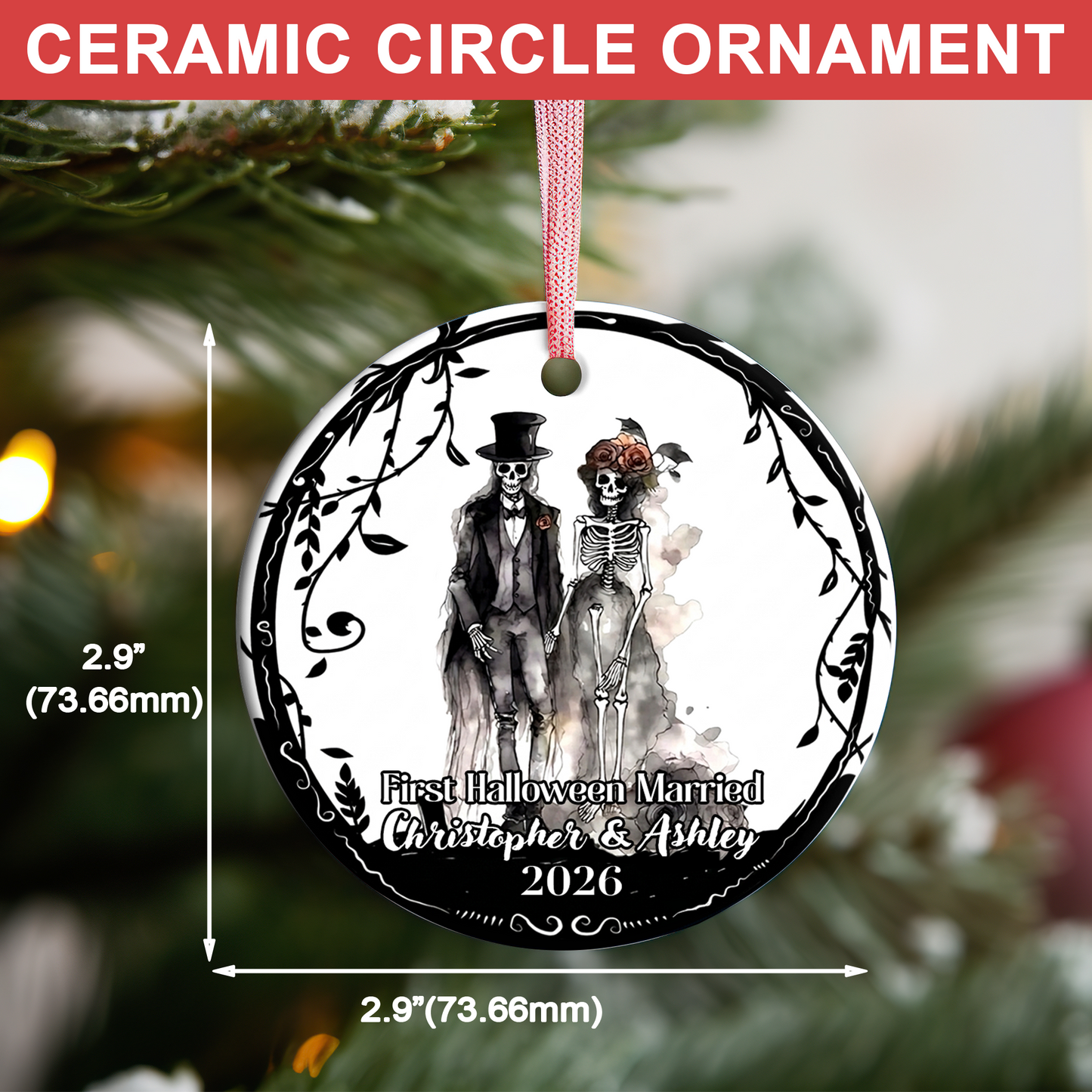 Personalized First Halloween Married Ceramic Ornament, Custom Mr And Mrs Skeleton Keepsake Gift 686005