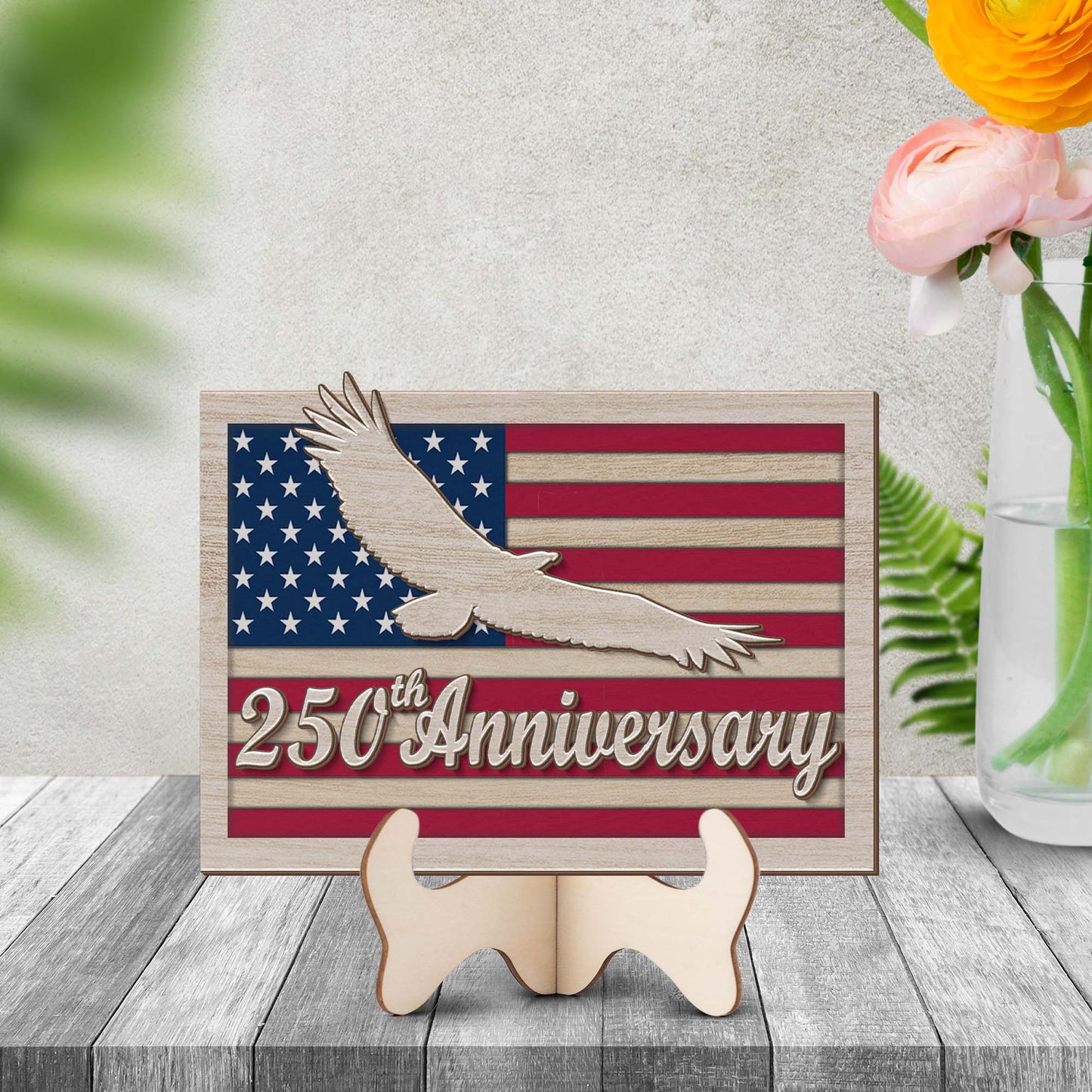 USA 250 Years Anniversary Wood Plaque | Patriotic 2 Layers Wooden Plaque 684628