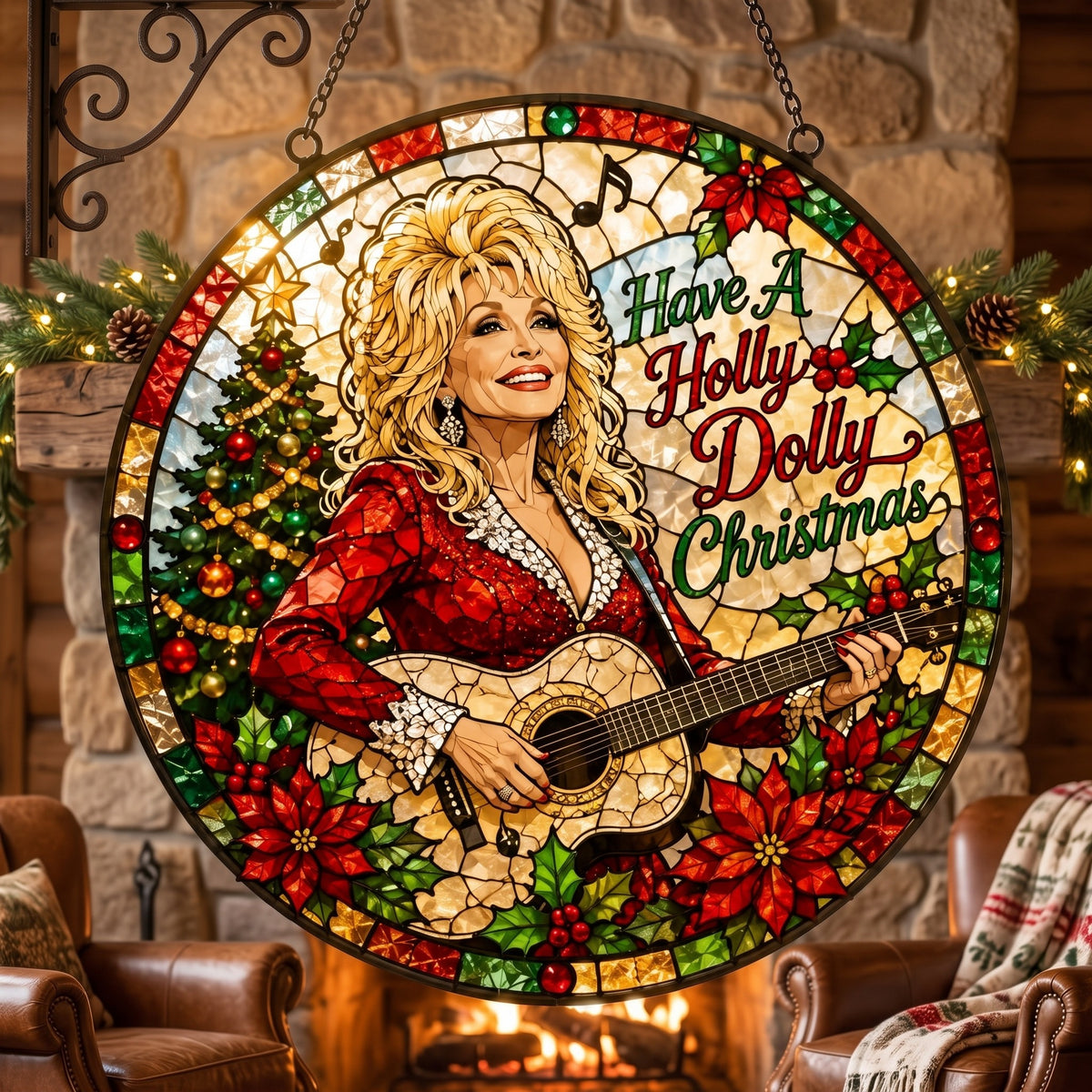 Have A Holly Dolly Christmas Stained Glass Suncatcher, Country Music Tribute Gift, Dolly Parton Fan Gift 686187 WFD
