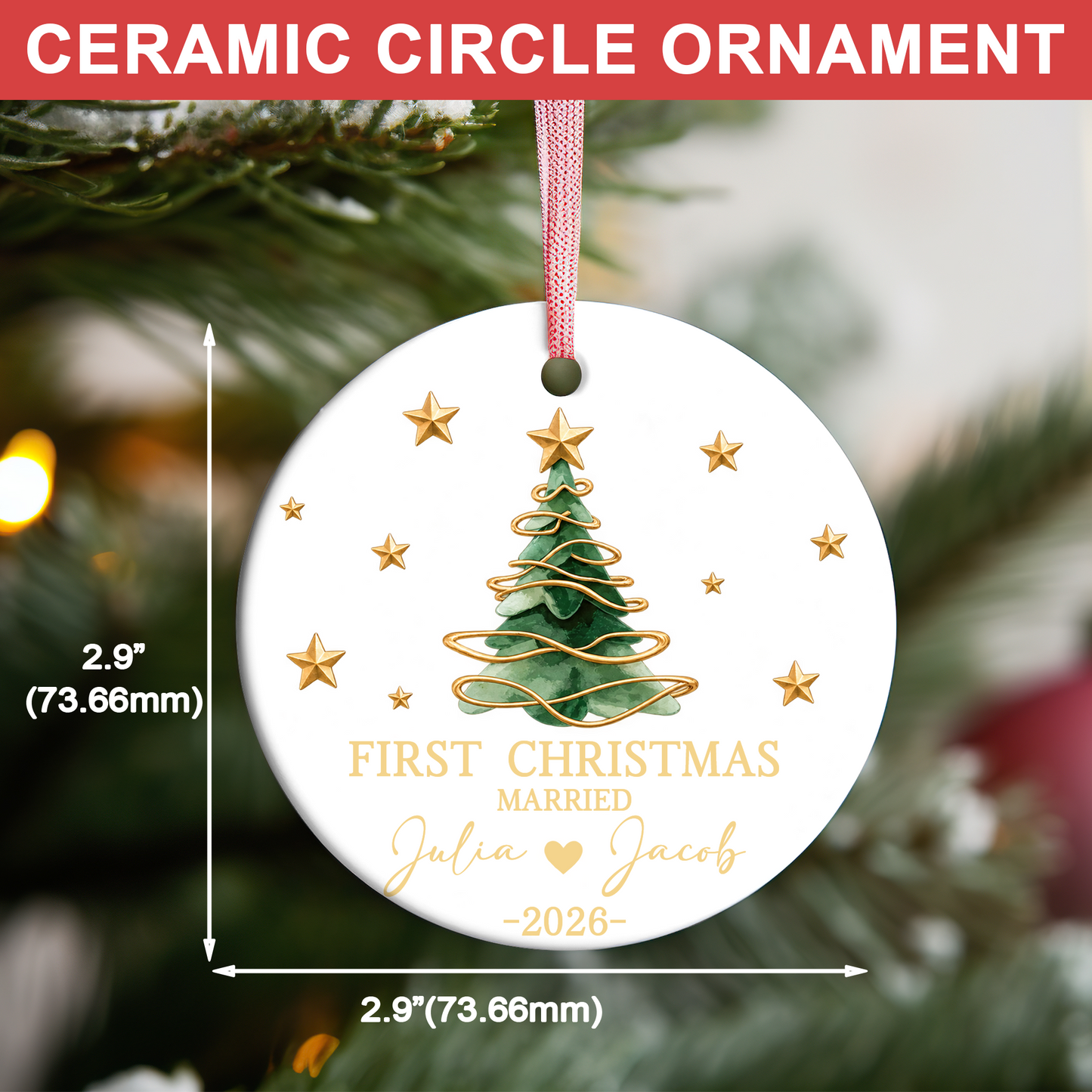Personalized First Christmas Married Ceramic Ornament, Custom Couple Christmas Keepsake Gift 685939