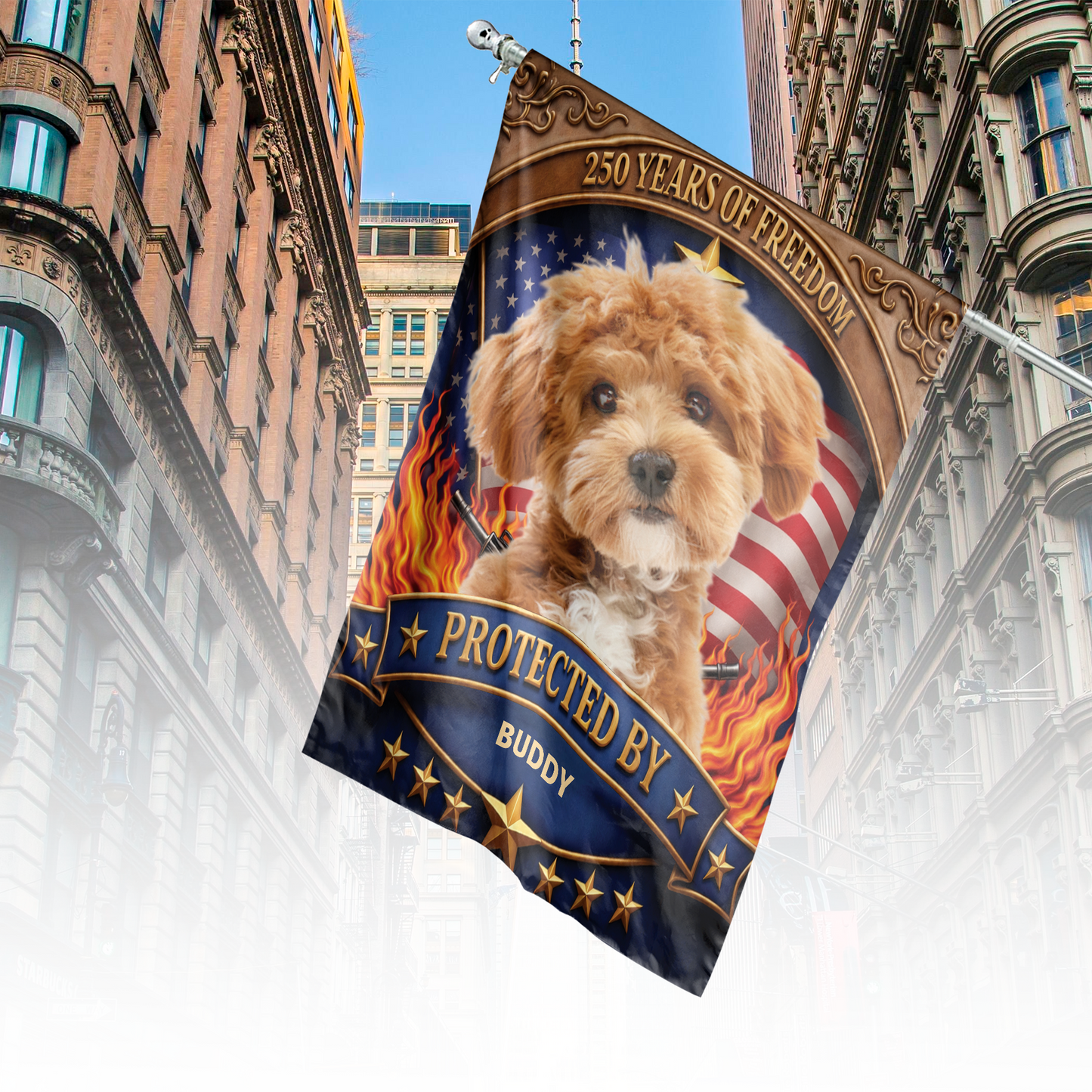 Custom Dog Photo America 250 Years Of Freedom Flag | Patriotic 4th Of July House Flag 684703